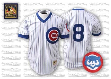 Mitchell and Ness 1987 Cubs #8 Andre Dawson Stitched White Blue Strip Throwback MLB Jersey